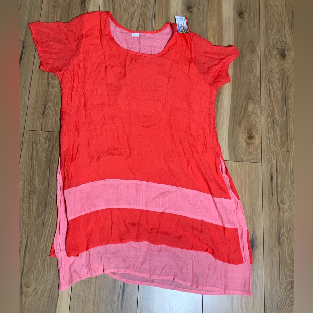 Red and pink tunic top